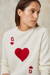 Pull Dame de Cœur Blanc en Laine - Soi Paris
