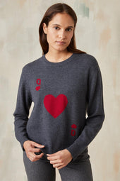 Pull Dame de Cœur Gris en Laine - Soi Paris