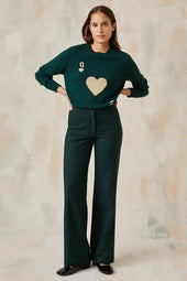 Pull Dame de Cœur Vert en Laine - Soi Paris