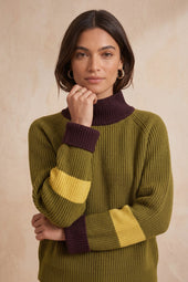 Pull Audacieuse Olive en Laine
