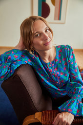 Blouse Flamboyante Fraises Volantes Bleu - Soi Paris